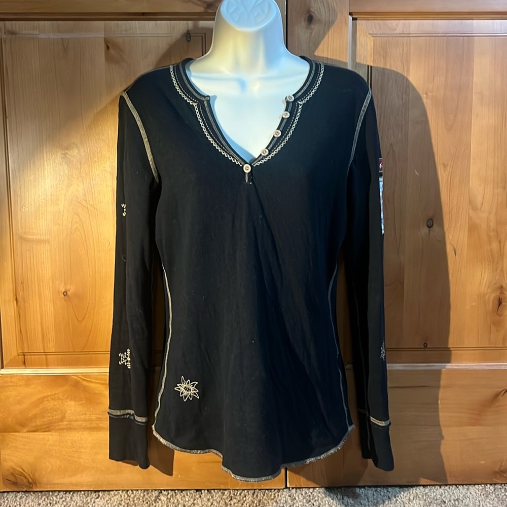 Alp N Rock Henley, Size S, black, long shelve, crystal accents.